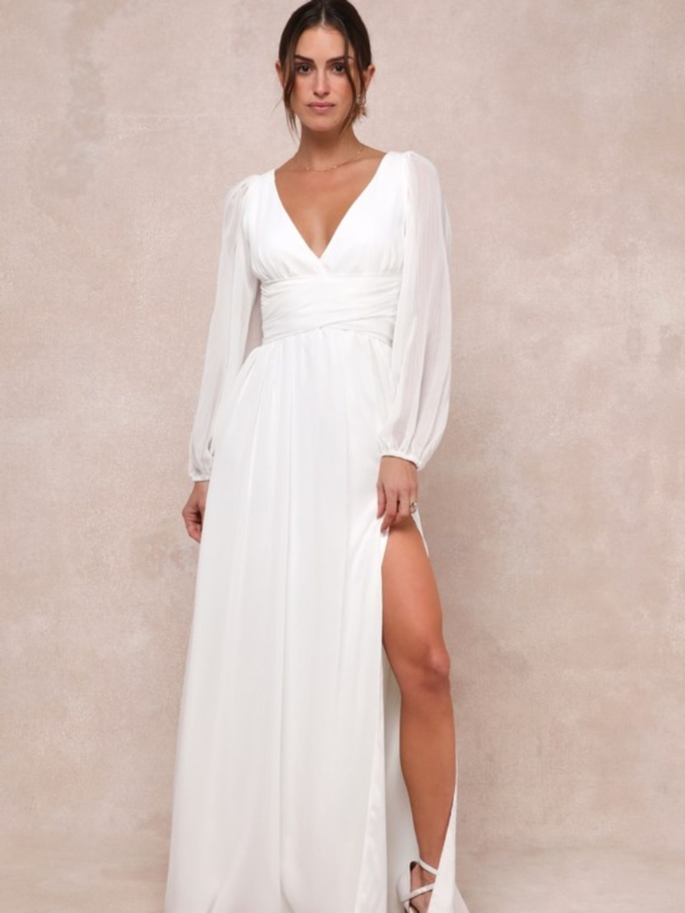 Lulus Enchant My Love White V-neck Long Sleeve Maxi Dress - Size L